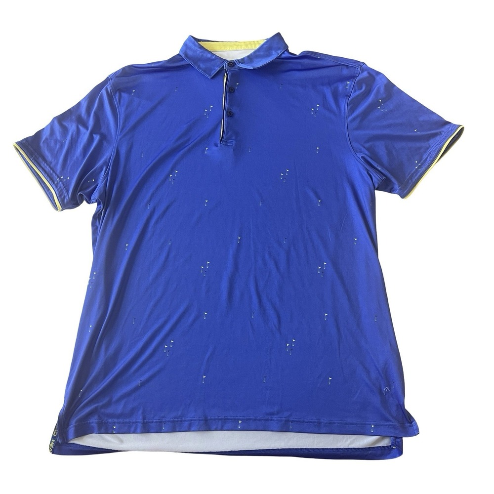 HEAD Golf Men's Size XL Polo Blue Flag Hole Marker Allover Print Short Sleeve‎